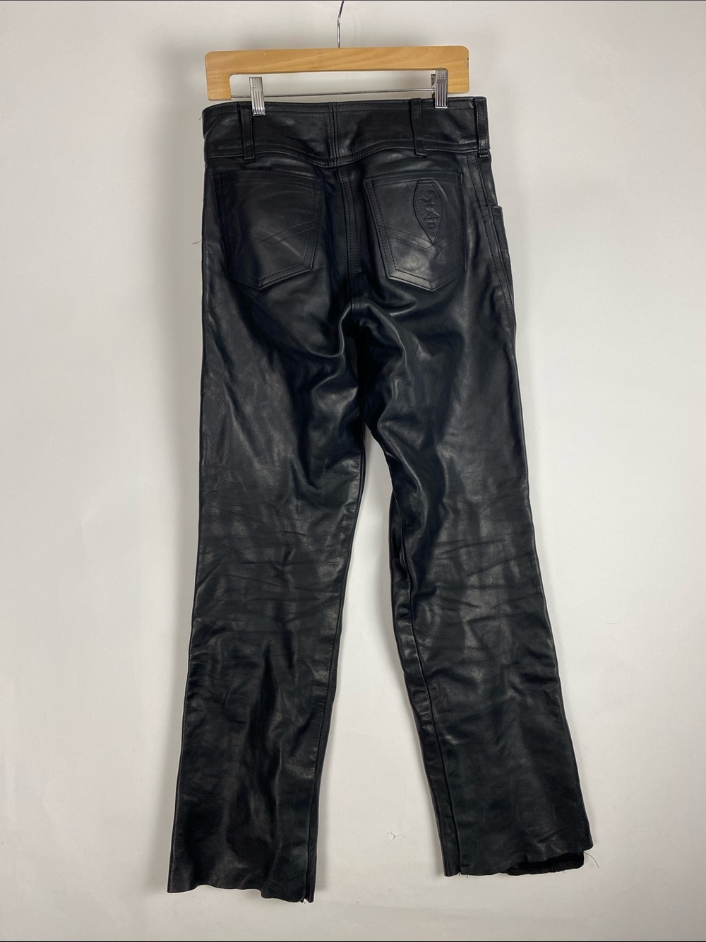 Heavy Black Leather Motorcycle pants Approx Size 32 inches total